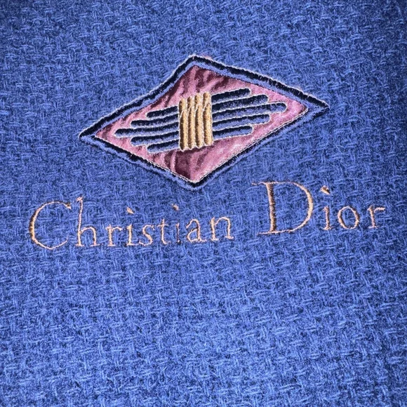 Christian Dior Wool Oblique Throw Blanket Navy Embroidered Christian Dior Wool Oblique Throw Blanket Navy Embroidered